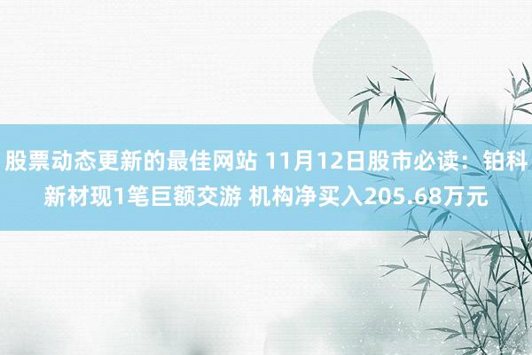 股票动态更新的最佳网站 11月12日股市必读：铂科新材现1笔巨额交游 机构净买入205.68万元