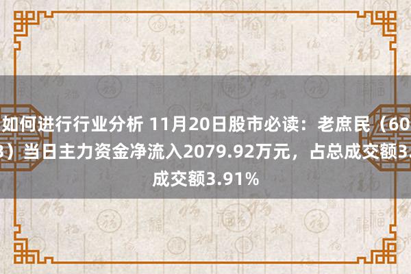 如何进行行业分析 11月20日股市必读：老庶民（603883）当日主力资金净流入2079.92万元，占总成交额3.91%