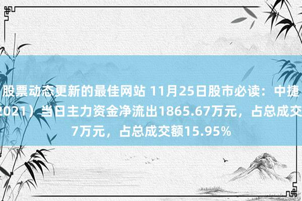 股票动态更新的最佳网站 11月25日股市必读：中捷资源（002021）当日主力资金净流出1865.67万元，占总成交额15.95%