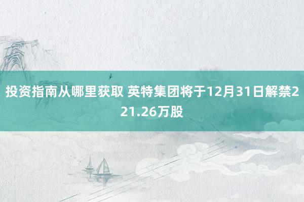 投资指南从哪里获取 英特集团将于12月31日解禁221.26万股