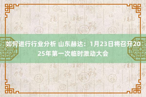 如何进行行业分析 山东赫达：1月23日将召开2025年第一次临时激动大会