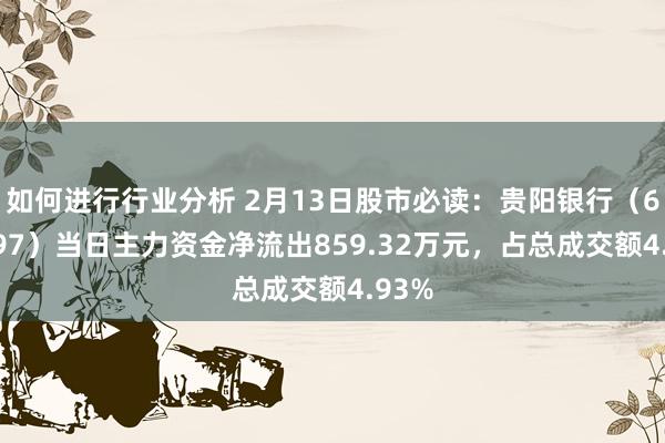 如何进行行业分析 2月13日股市必读：贵阳银行（601997）当日主力资金净流出859.32万元，占总成交额4.93%